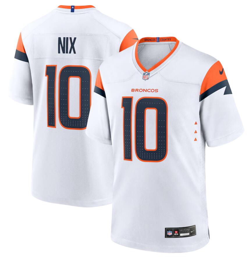 2024 NFL Men Nike Denver Broncos 10 Bo Nix White Game Jersey